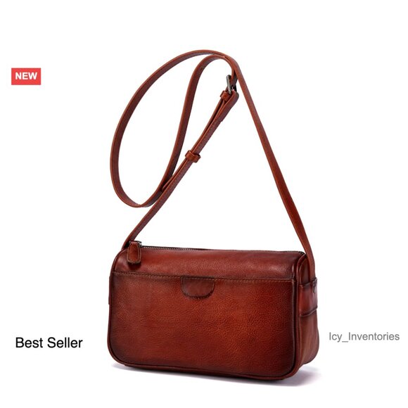 Vintage Real Leather Crossbody Bag Adjustable Strap Small Shoulder Purse